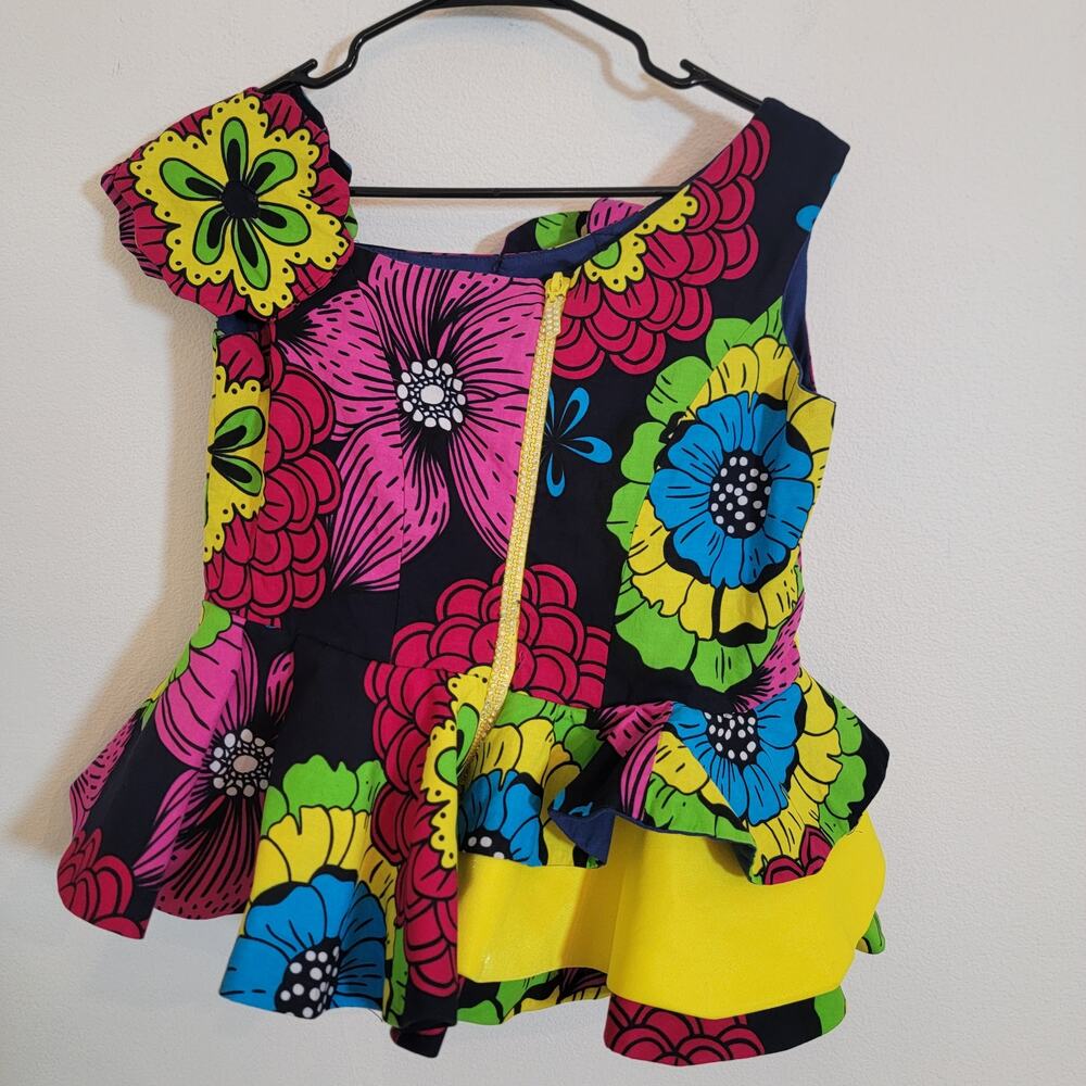 Floral Retro Unique Handmade Blouse Top Asymmetrical Ruffle Lined Zip Back - Picture 2 of 11